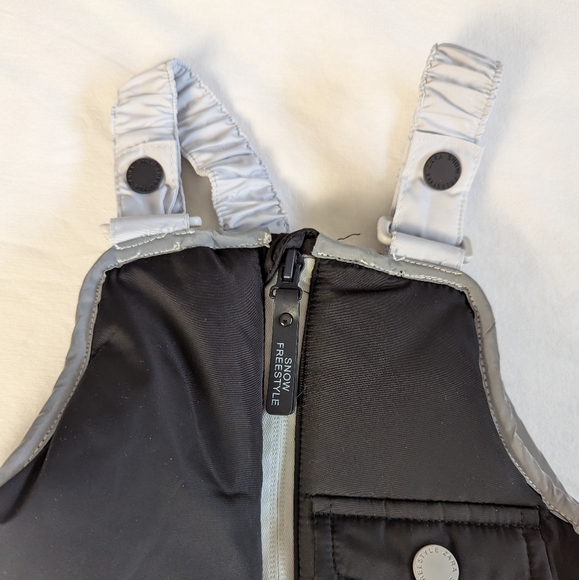 Zara 2T NWOT Snow Pants Suspenders Black Silver Unisex Fleece Lined Zip Elastic - Picture 3 of 8